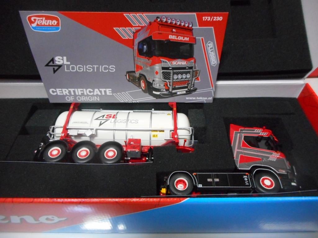 TEKNO SCANIA SL LOGISTICS, BELGIË 88436, Hobby en Vrije tijd, Modelauto's | 1:50, Ophalen of Verzenden, Nieuw, Bus of Vrachtwagen