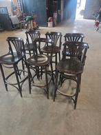 Set van 6 Vintage Houten Barstoelen met Rugleuning, Huis en Inrichting, Barkrukken, Ophalen of Verzenden, 90 cm of meer, Hout