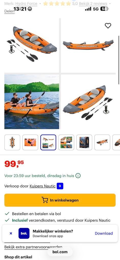 Hydro Force Lite Rapid x2 Kajak Opblaasbaar - 2 Persoons, Watersport en Boten, Kano's, Ophalen of Verzenden, Nieuw
