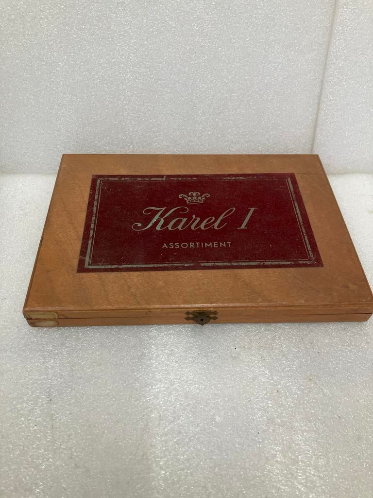 Vintage Houten sigarenkistje Karel 1 Assortiment, Ophalen of Verzenden