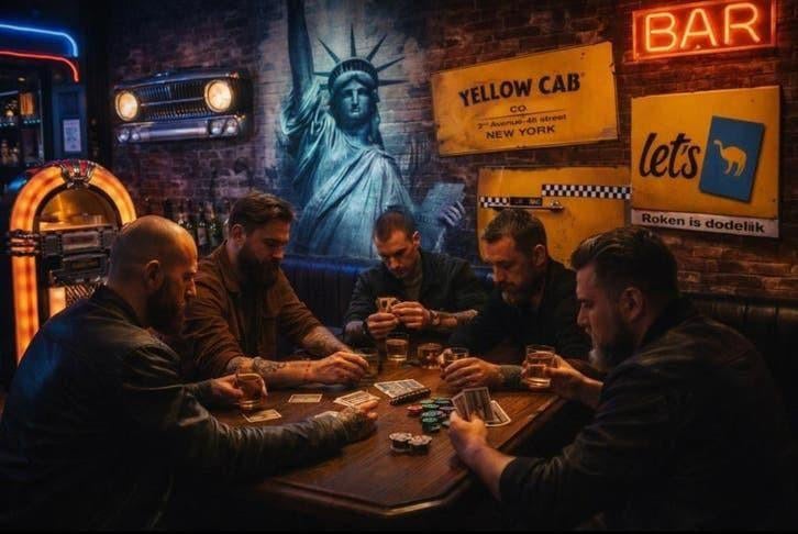 NEW YORK BAR VIBES – UNIEKE VINTAGE SET YELLOW CAB EN CAMEL, Ophalen of Verzenden, Zo goed als nieuw