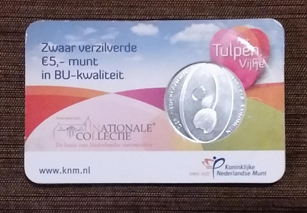 Zwaar verzilverde 5 euro munt Tulpen Vijfje BU-kwaliteit, Verzenden, Koningin Beatrix, Zilver, Euro's