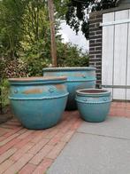 Super mooie grote bloempotten keramiek set van 3, Ophalen of Verzenden, Nieuw, Rond, Kunststof