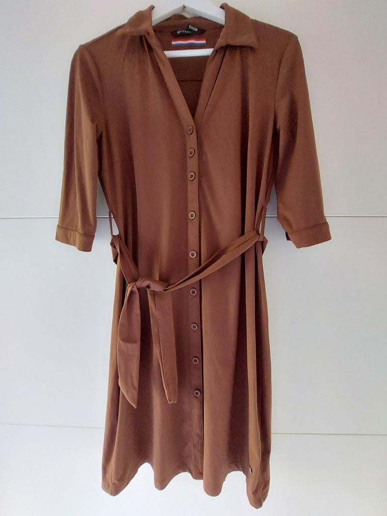 My Pashion doorknoopjurk bruin travelstof maat L, Bruin, Maat 42/44 (L), Ophalen of Verzenden, Knielengte
