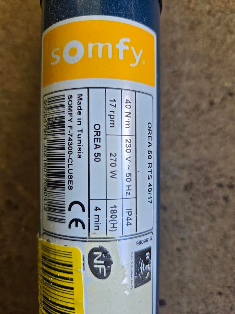 Somfy OREA 50 RTS 40/17 motor voor rolluik/zonwering, Ophalen of Verzenden, Gebruikt