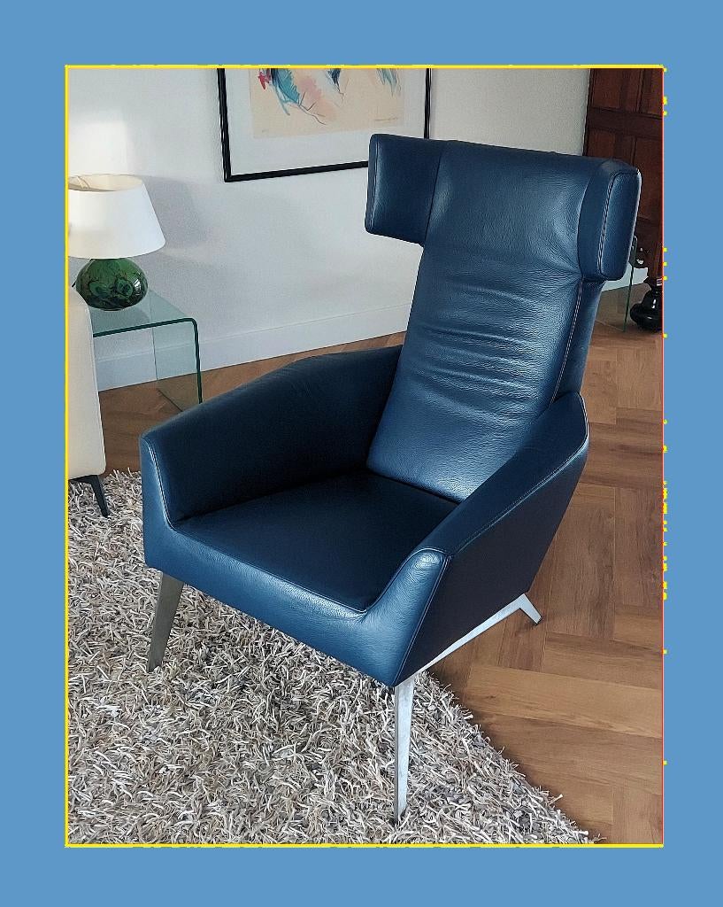 Leolux Elixir fauteuil - blauw - in absolute nieuwstaat, Huis en Inrichting, Fauteuils, Ophalen, 75 tot 100 cm, Zo goed als nieuw
