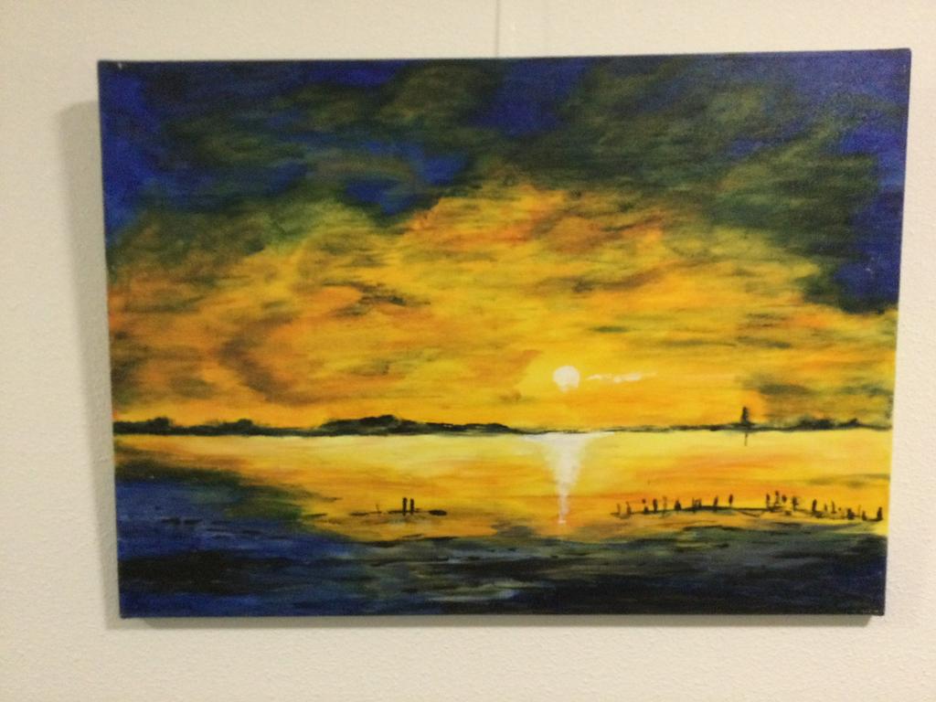 Schilderij “Ondergaande Zon”, acryl., Ophalen