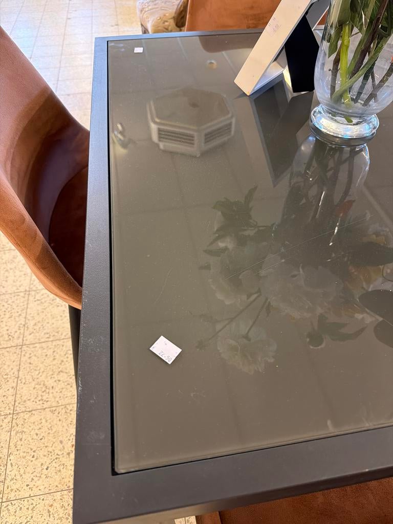Moderne eettafel met glazen blad en 4 stoelen, Huis en Inrichting, Tafels | Eettafels, Ophalen, Gebruikt, 100 tot 150 cm, Kingloop