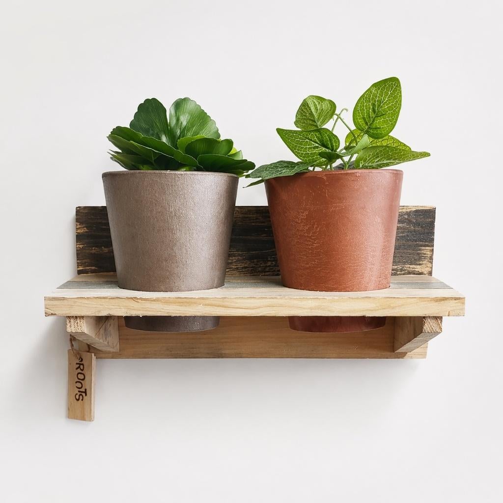 Partij houten wandrekken met twee plantenpotten, NHP International, Minder dan 30 cm, Ophalen of Verzenden, Info@nhp-international.com