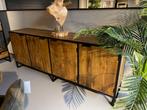dressoir 220 cm 4 deuren mango blank metaal voor actie prijs, Verzenden, Nieuw, 200 cm of meer, Metaal