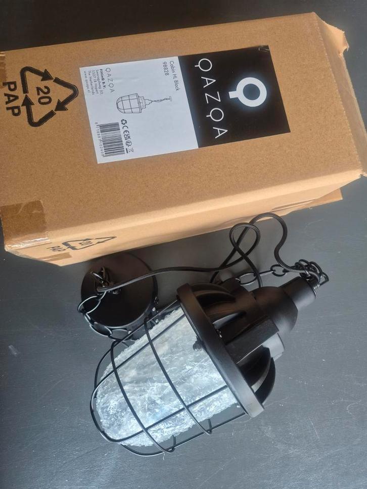 QAZQA Hanglamp Cabin HL Black, Huis en Inrichting, Lampen | Hanglampen, Nieuw, 50 tot 75 cm, Glas, Metaal, Ophalen of Verzenden