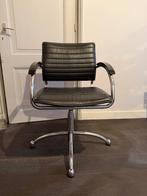 Vintage design bureaustoel, zwart leer met metalen frame, Ophalen, Gebruikt, Zwart, Bureaustoel