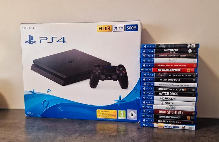 Playstation 4 slim 1 controller met 18 game, Spelcomputers en Games, Spelcomputers | Sony PlayStation 4, Zo goed als nieuw, Slim