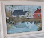 Schilderij huisje aan het water, Ophalen of Verzenden