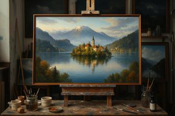 Meer van Bled - olieverf op bestelling, oil painting cancas beschikbaar voor biedingen