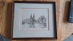 Lijn Ets Tekening Oostpoort Delft Anna Doedijns in lijst., Antiek en Kunst, Kunst | Etsen en Gravures, Ophalen of Verzenden