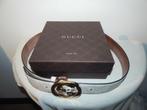 Gucci leren riem wit merk buckle leer in monogram print, Verzenden, Tailleriem, Gucci, Gedragen