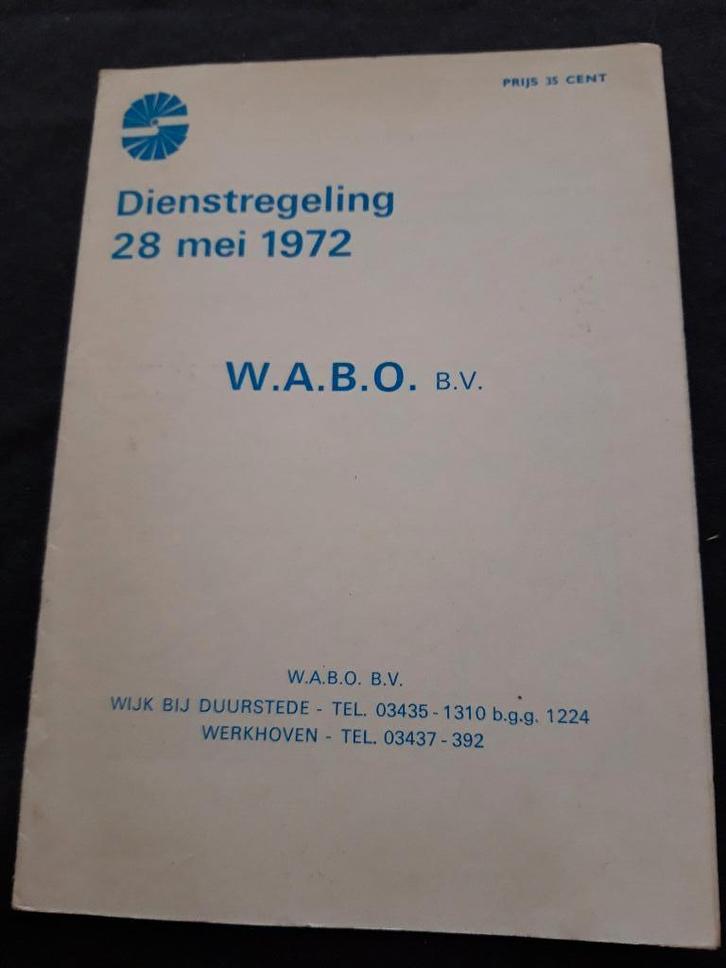 W.A.B.O. WABO autobusdiensten - dienstregeling 28 mei 1972, Verzamelen, Spoorwegen en Tramwegen, Zo goed als nieuw, Bus of Metro