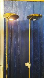 2 staande lampen (halogeen), goudkleurig €30, Ophalen, Gebruikt, Metaal, 150 tot 200 cm