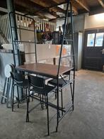 Hoge tafel met 4 krukken, Huis en Inrichting, Ophalen of Verzenden, Gebruikt, Industrieel, 4 tot 6 stoelen
