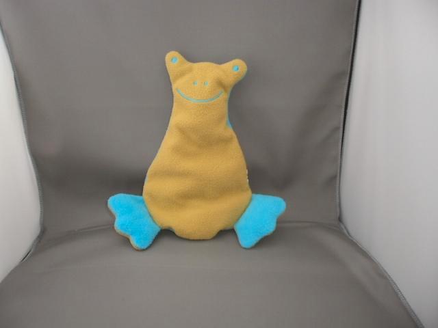 difrax kikker blauw/groen velours plat model 24 cm gestikte