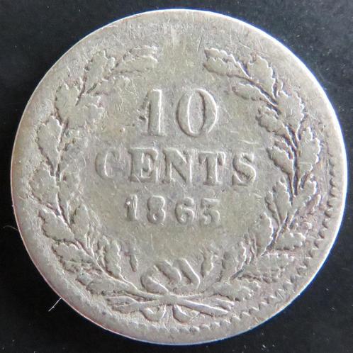 10 CENT 1863, Postzegels en Munten, Munten | Nederland, Losse munt, 10 cent, Koning Willem III, Zilver, Verzenden