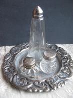 3 X Zoutstrooier op Zilver Kleurig Onderbord, Verzenden