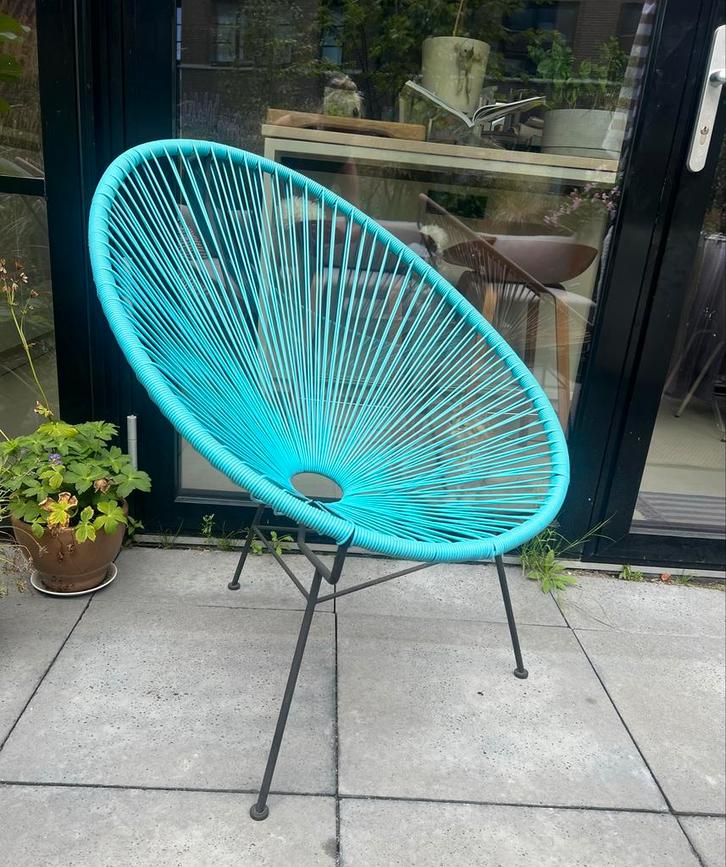 Acapulco stoel, Blauw, Huis en Inrichting, Stoelen, Gebruikt, Eén, Metaal, Blauw, Ophalen