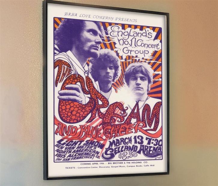 CREAM 60s Psychedelic Rock Concert Poster, Verzamelen, Muziek, Artiesten en Beroemdheden, Nieuw, Poster, Artwork of Schilderij