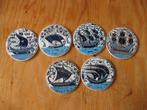 6 ronde tegeltjes, schepen, blauw, onderzetters, Grieks, Huis en Inrichting, Keuken | Servies, Overige typen, Ophalen of Verzenden