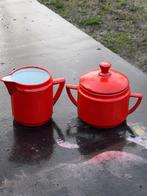 Rode emaille suikerpot en roomkannetje, Antiek en Kunst, Antiek | Emaille, Ophalen of Verzenden