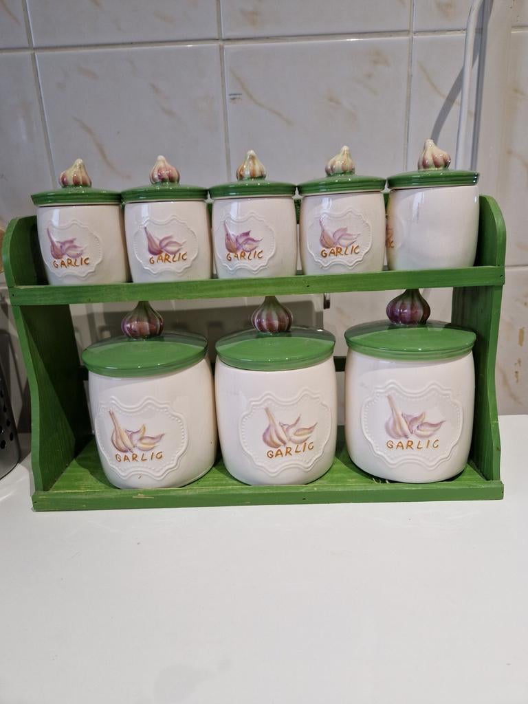 Kruiden potten set met rek, Antiek en Kunst, Ophalen of Verzenden