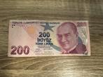 200 Turkse Lira briefje, Postzegels en Munten, Ophalen of Verzenden, Overige landen, Los biljet