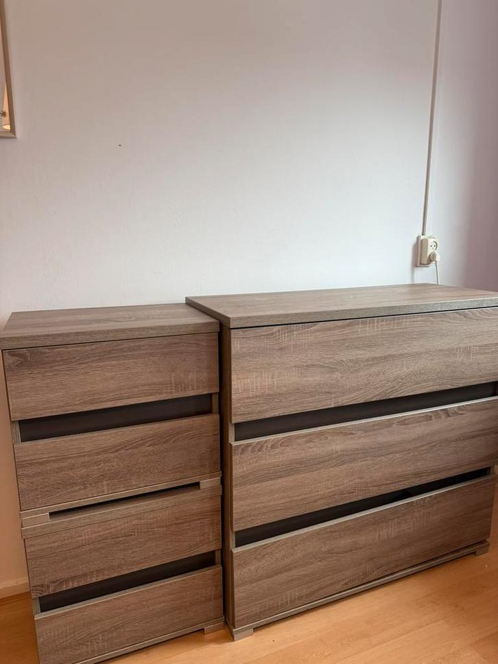 Complete slaapkamer – houtlook taupe/grijsbruin, Huis en Inrichting, Slaapkamer | Complete slaapkamers, Zo goed als nieuw, Tweepersoons