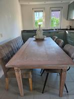 Tafel 220 eetbank en stoelen, Huis en Inrichting, Tafels | Eettafels, Ophalen, Gebruikt, 200 cm of meer, 50 tot 100 cm