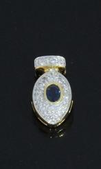 Saffier met 16 diamanten 18k gouden ketting hanger bedel