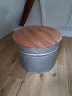 Recycle salontafel drum - van zink en hout. GRATIS FLESVAAS!, Huis en Inrichting, Tafels | Salontafels, Ophalen, 50 tot 100 cm