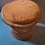 Vintage Rotan Krukje met Corduroy Zitting, Gebruikt, Bruin, Vintage, Ophalen of Verzenden