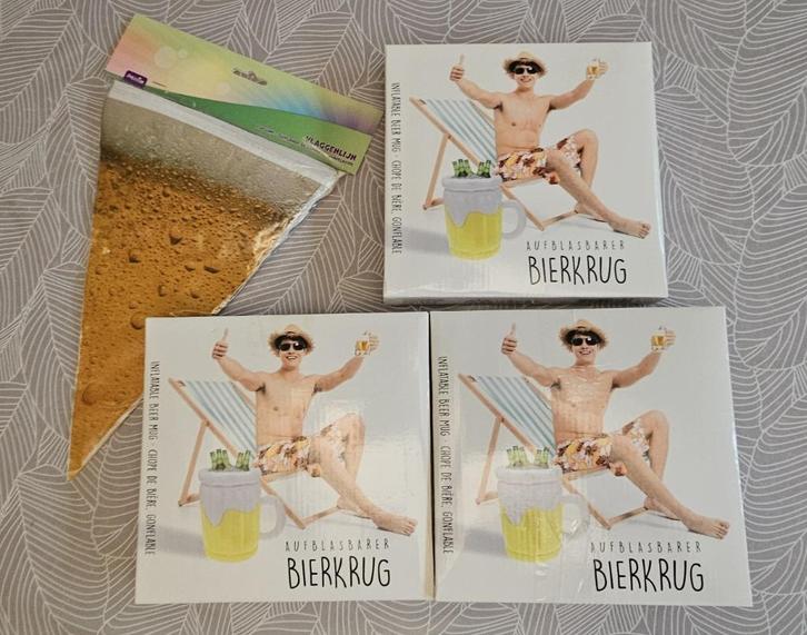 3 x Opblaasbaar bierglas 42cm + 1 x Biervlaggenlijn NIEUW, Hobby en Vrije tijd, Feestartikelen, Nieuw, Feestartikel, Carnaval