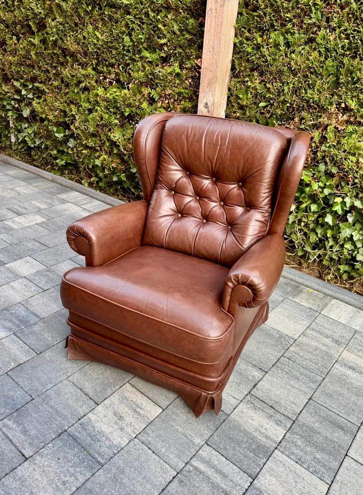 Prachtige vintage bruin leren Chesterfield, Huis en Inrichting, Fauteuils, Gebruikt, Leer, 75 tot 100 cm, 75 tot 100 cm, Ophalen of Verzenden