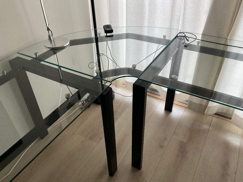 Bureau Hoekbureau zwart van glas en metaal - twee bureaus, Huis en Inrichting, Bureaus, Ophalen, Gebruikt