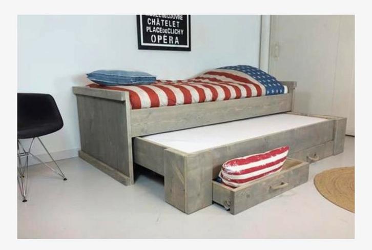 Steigerhouten bed - Stoer en uniek!, Huis en Inrichting, Slaapkamer | Bedden, Zo goed als nieuw, Eenpersoons, 90 cm, 200 cm, Steigerhout