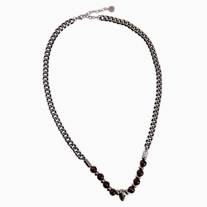 Ketting + Kralen Heren Tijgeroog RVS Cubaanse Schakelketting, Sieraden, Tassen en Uiterlijk, Kettingen, Nieuw, Overige materialen