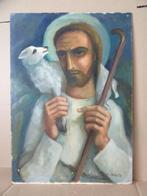 Antiek schilderij Jezus de Goede Herder 41x58cm Arthur Nols, Ophalen of Verzenden