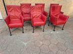 6 Montis eetkamerstoelen model chaplin rood Leer op wielen, Huis en Inrichting, Stoelen, Ophalen, Gebruikt, Metaal, Rood