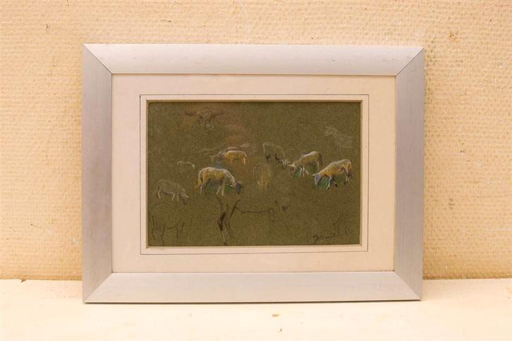 prent/tekening van schapen op het land 48976, Verzamelen, Ansichtkaarten | Dieren, Ongelopen, Voor 1920, Vogel, Ophalen of Verzenden