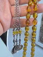 ✨ Amberkleurige Gebedsketting met Zilveren Details ✨, Geel, Ophalen of Verzenden, Zo goed als nieuw, Overige materialen