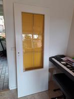 Vintage binnendeur met geel glas, Doe-het-zelf en Verbouw, Deuren en Horren, Glas, 80 tot 100 cm, Gebruikt, Ophalen
