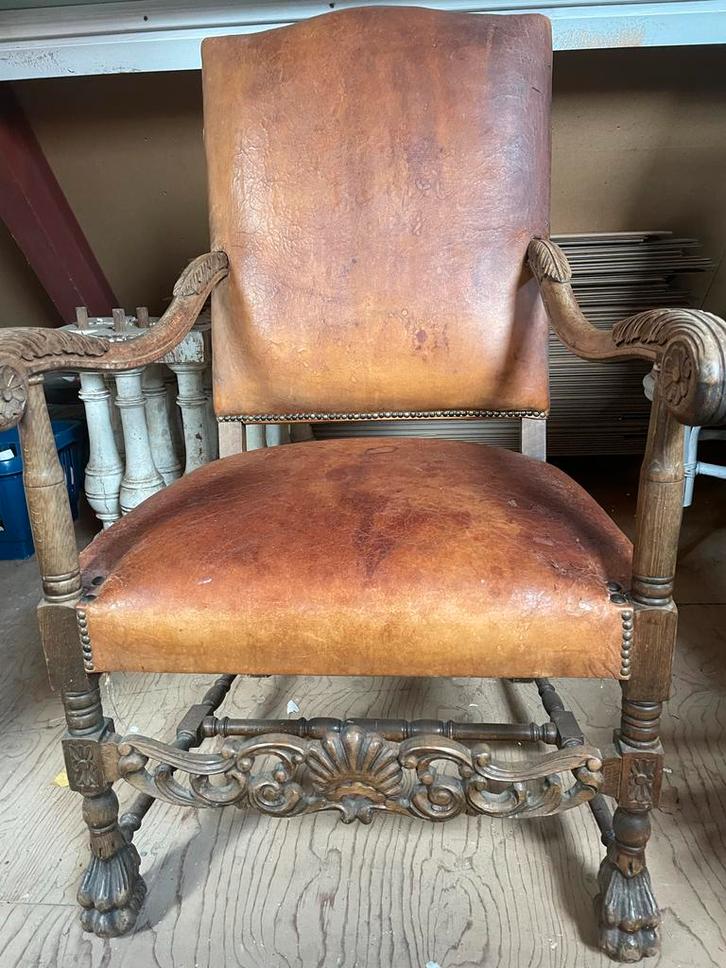 Antieke Notarisstoel met Schapenleer, Antiek en Kunst, Antiek | Meubels | Stoelen en Banken, Ophalen