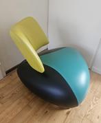 Fauteuil Leolux Pallone PA, zeegroen/zwart/limoen leer, Ophalen, Zo goed als nieuw, 75 tot 100 cm, Leer